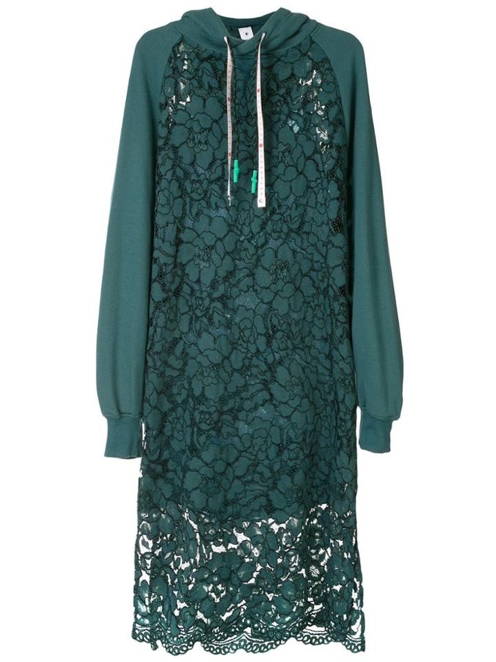 Maison Mihara Yasuhiro Hoodie-styled Dress With Lace - Green