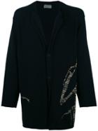 Yohji Yamamoto Stylised Embroidery Cardigan, Men's, Size: 3, Black, Cotton