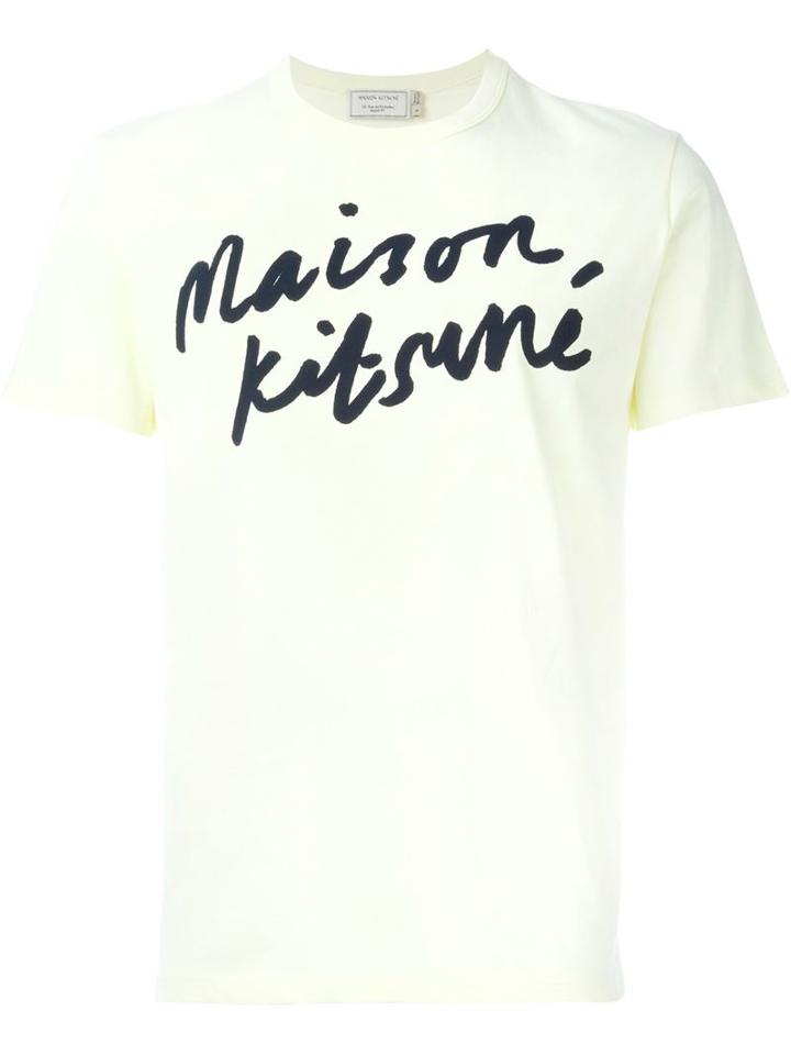 Maison Kitsuné Logo Print T-shirt, Men's, Size: Xl, Yellow/orange, Cotton