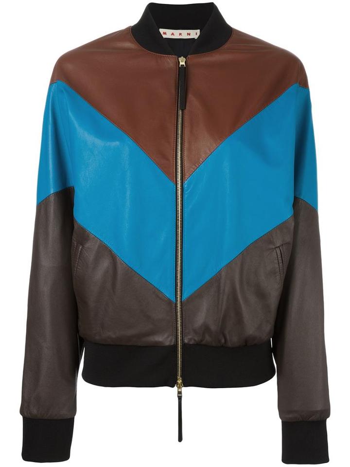 Marni Colour Block Bomber, Women's, Size: 36, Brown, Leather/polyester/spandex/elastane/silk