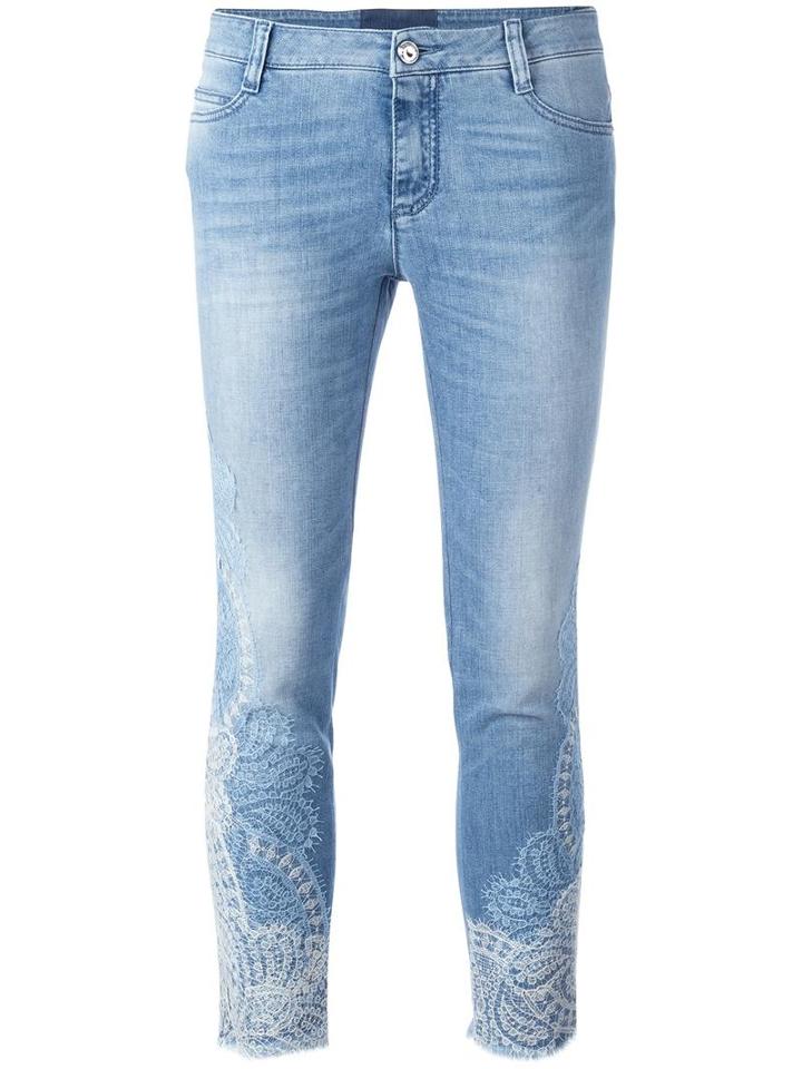 Ermanno Scervino Lace Inserts Cropped Jeans, Women's, Size: 46, Blue, Cotton/spandex/elastane/polyester
