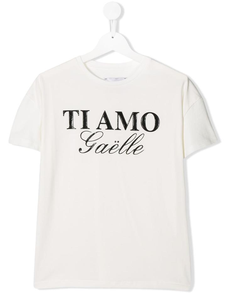 Gaelle Paris Kids Ti Amo Gaelle Print Crew Neck T-shirt - White
