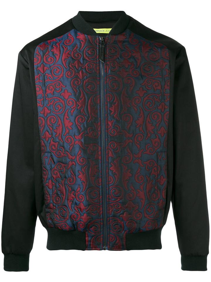 Versace Jeans Embroidered Bomber Jacket, Men's, Size: 50, Black, Cotton/spandex/elastane/polyamide/polyester