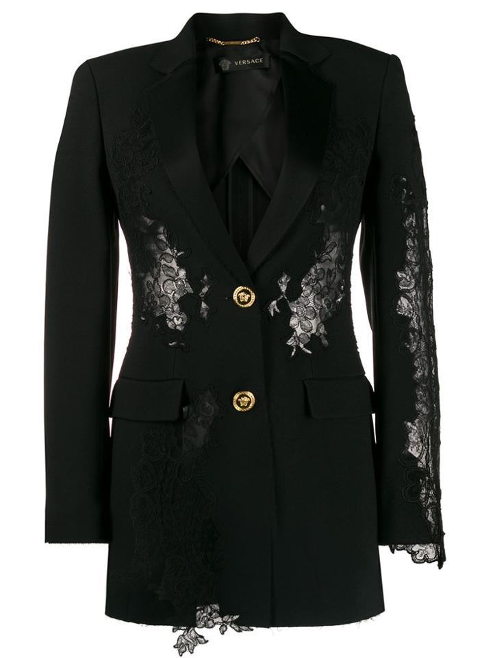 Versace Sheer Lace Detail Blazer - Black