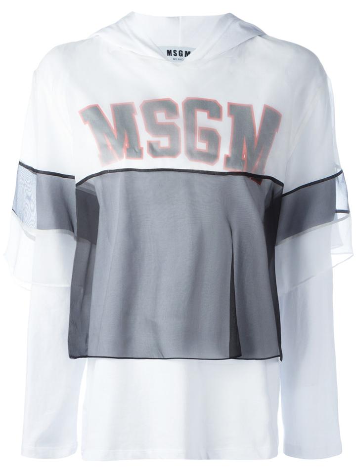Msgm - Layered Hooded Top - Women - Cotton - Xs, White, Cotton