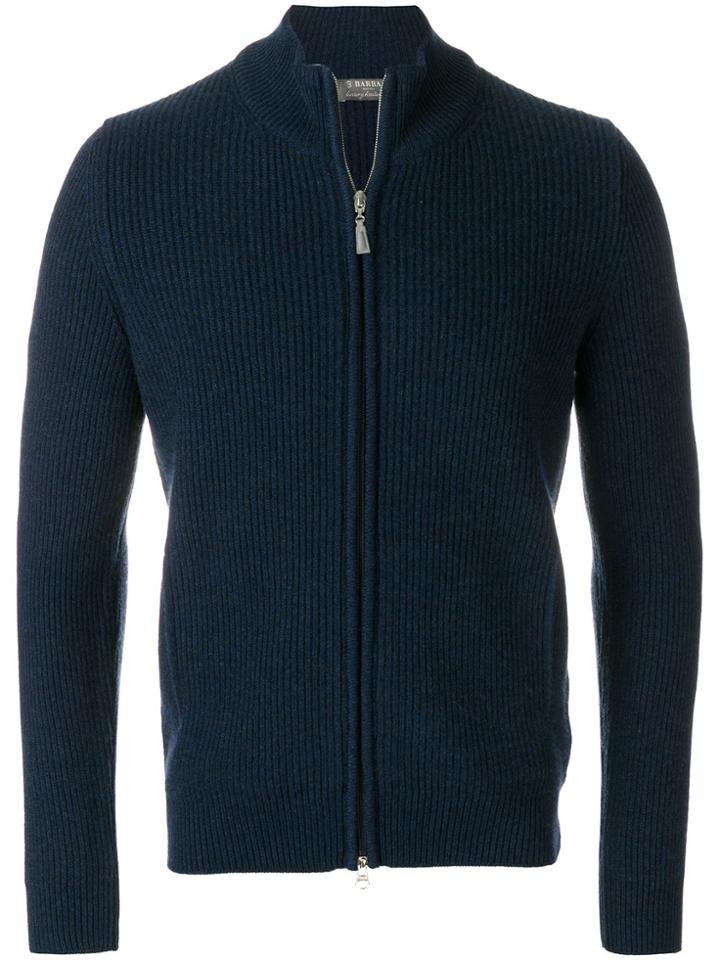 Barba Rib Knitted Zip-up Cardigan - Blue