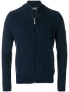 Barba Rib Knitted Zip-up Cardigan - Blue