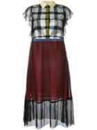 Marco De Vincenzo Sheer Pleated Short Sleeve Dress, Women's, Size: 40, Black, Polyester/silk