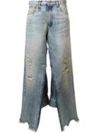 R13 Distressed Wide Leg Jeans, Women's, Size: 25, Blue, Cotton