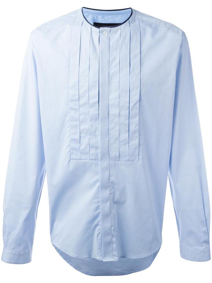 Christian Pellizzari Pleated Bib Shirt, Men's, Size: 46, Blue, Cotton