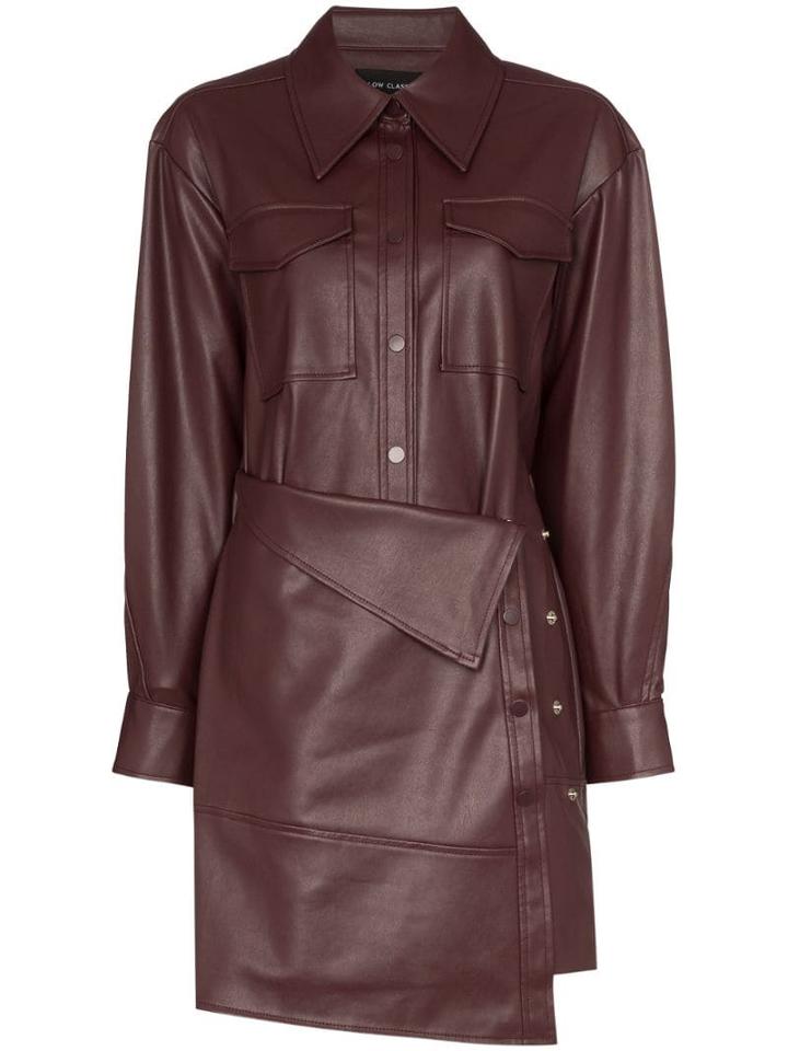Low Classic Faux Leather Apron-front Shirt Dress - Red