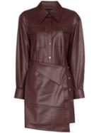 Low Classic Faux Leather Apron-front Shirt Dress - Red