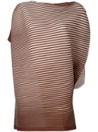 Issey Miyake - Asymmetric Stripe Blouse - Women - Polyester - 2, Brown, Polyester