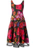 Alberta Ferretti - Pleated Waist Floral Dress - Women - Cotton - 44, Black, Cotton