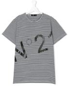 No21 Kids Striped Logo Print T-shirt - Blue
