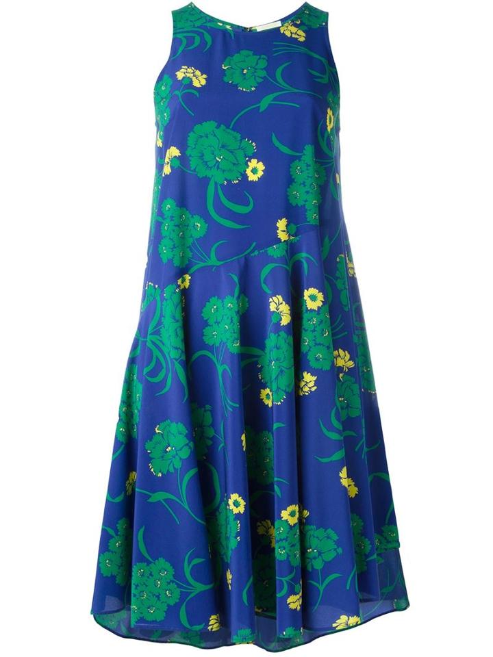 P.a.r.o.s.h. Flared Floral Print Dress, Women's, Blue, Silk/spandex/elastane