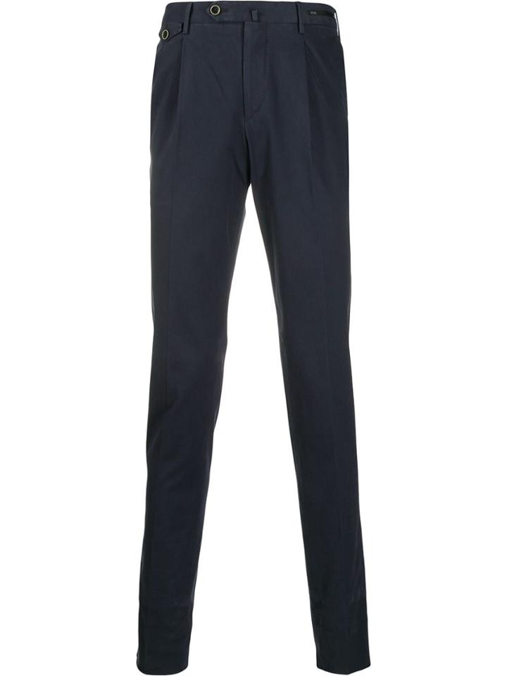Pt01 Logo Buttoned High-waisted Trousers - Blue