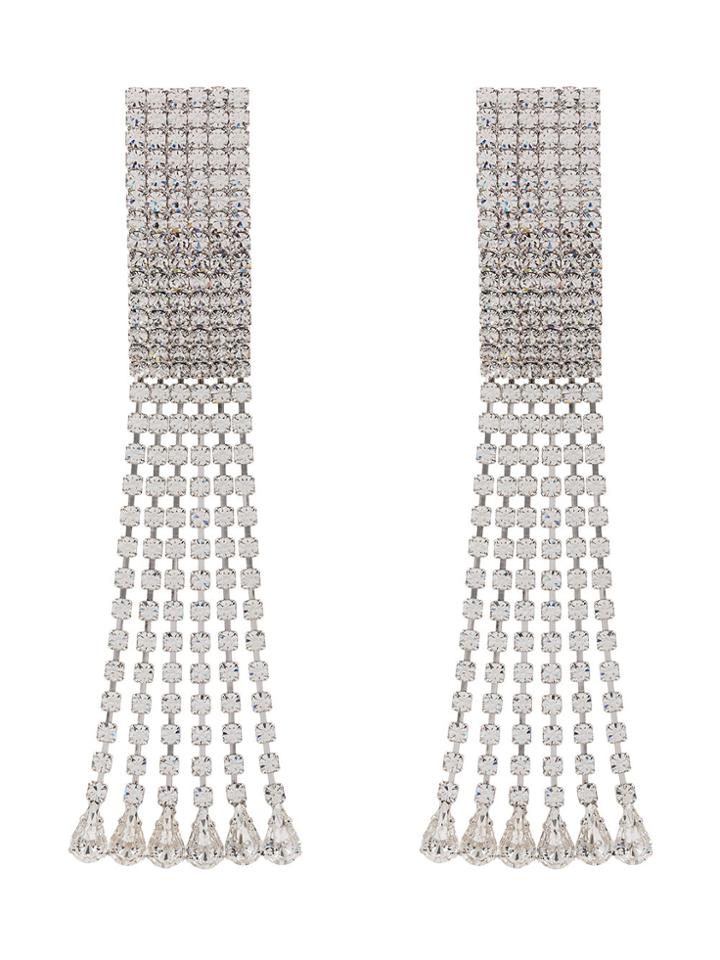 Alessandra Rich Silver Rectangular Crystal Drop Earrings - Metallic