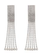 Alessandra Rich Silver Rectangular Crystal Drop Earrings - Metallic
