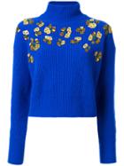 Msgm - Studded Cropped Jumper - Women - Polyamide/wool - M, Blue, Polyamide/wool