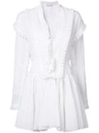 Alaïa Frill Trim Polka Dot Dress, Women's, Size: 42, White, Cotton