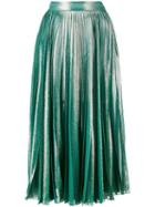 Gucci Pleated Metallic Skirt, Women's, Size: 38, Green, Silk/polyester