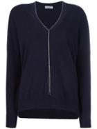 Brunello Cucinelli Glitter Detail V-neck Jumper, Women's, Size: Medium, Blue, Cashmere
