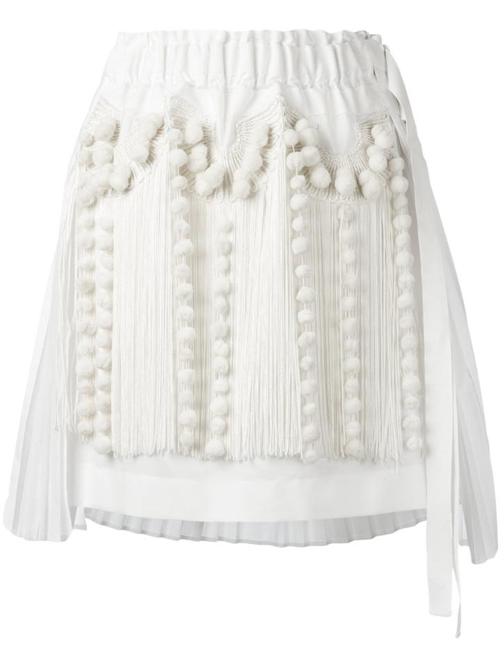 No21 Fringed Asymmetric Skirt - White