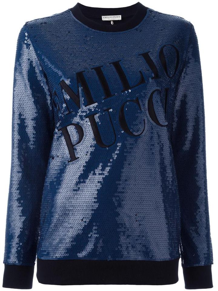 Emilio Pucci Sequin Embellished Sweatshirt, Size: Small, Blue, Cotton