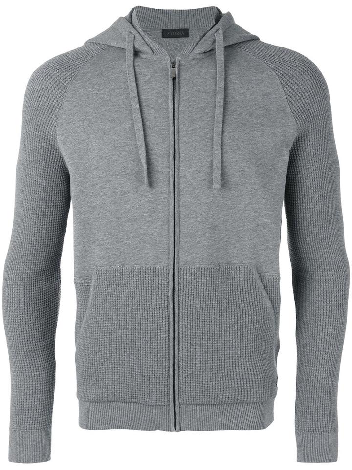Z Zegna - Panelled Zipped Hoodie - Men - Cotton - Xl, Grey, Cotton