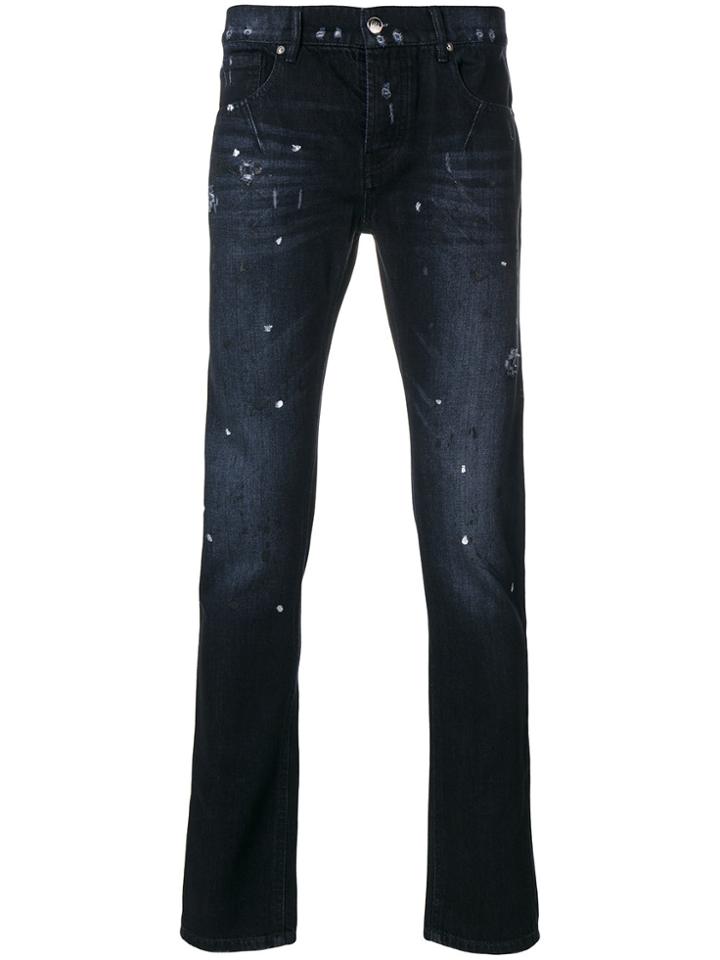 Les Hommes Urban Distressed Paint Splatter Jeans - Black