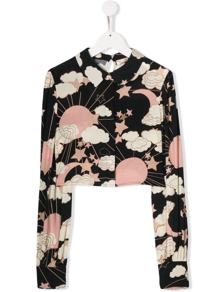 Elisabetta Franchi La Mia Bambina Teen Celestial Print Shirt - Black