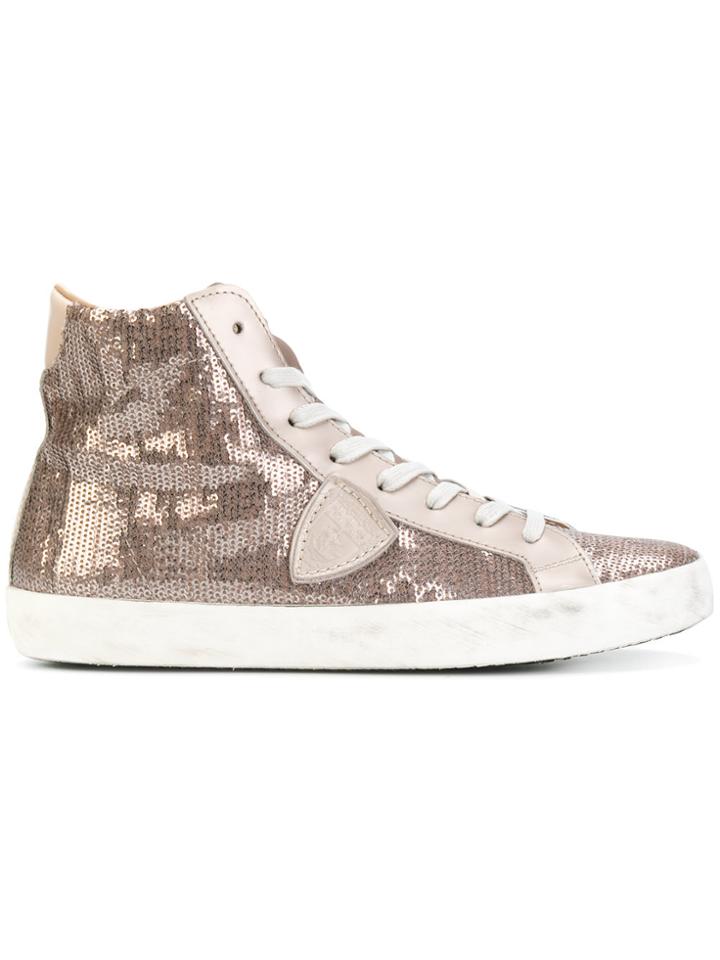 Philippe Model Sequin Embellished Hi-top Sneakers - Brown