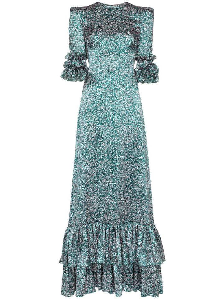 The Vampire's Wife Veneration Leaf Print Ruffle Dress - Green