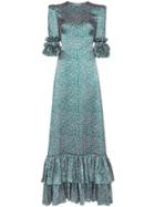 The Vampire's Wife Veneration Leaf Print Ruffle Dress - Green