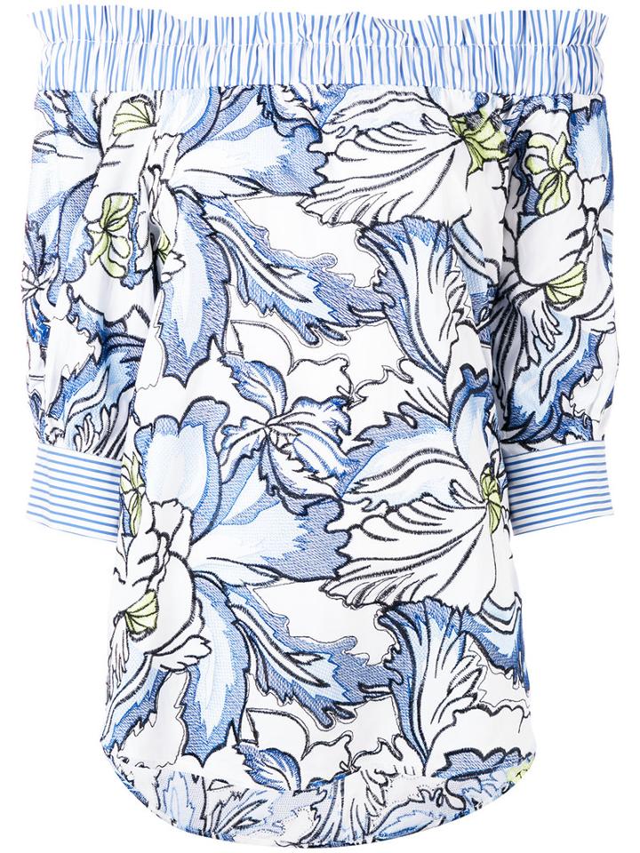 Isabelle Blanche - Off The Shoulder Floral Top - Women - Cotton/polyamide/spandex/elastane/viscose - S, White, Cotton/polyamide/spandex/elastane/viscose