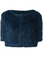Yves Salomon Cropped Fur Jacket, Women's, Size: 42, Blue, Rabbit Fur