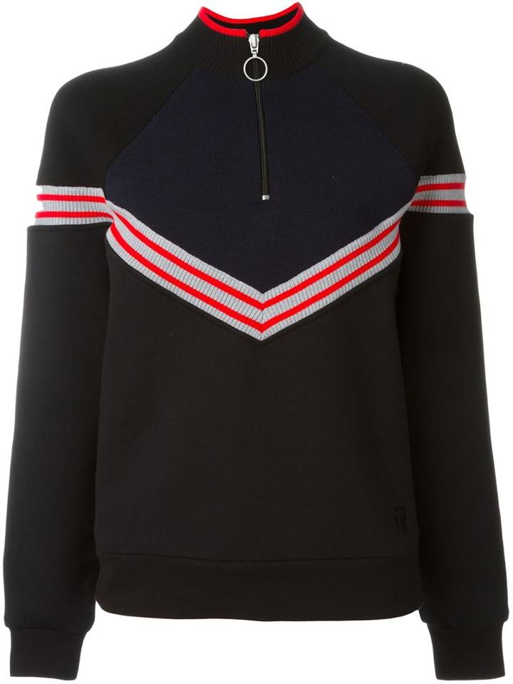 T By Alexander Wang Knitted Panel Sweatshirt, Women's, Size: Xs, Black, Cotton/polyester/rayon