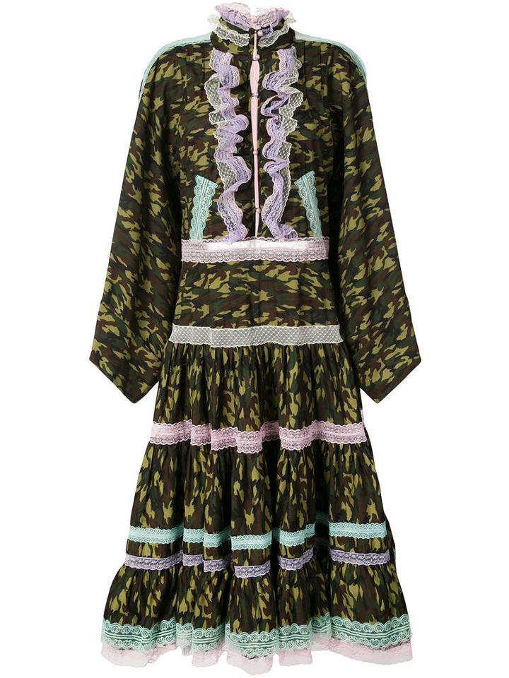 Natasha Zinko - Lace Trim Camouflage Dress - Women - Cotton - 38, Green, Cotton