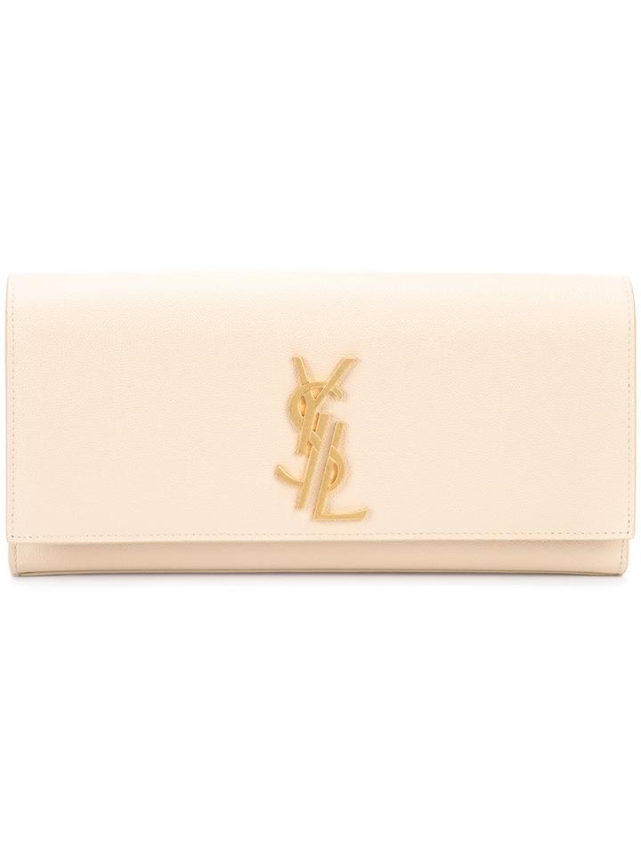 Saint Laurent - 'monogram' Clutch Bag - Women - Leather - One Size, Nude/neutrals, Leather