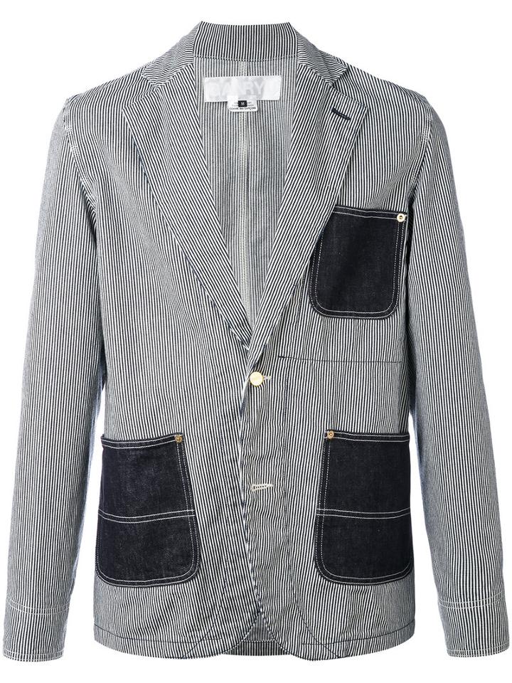 Ganryu Comme Des Garcons - Striped Denim Jacket - Men - Cotton - M, Blue, Cotton
