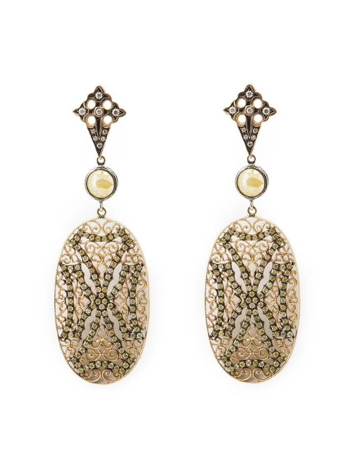 Loree Rodkin Lace Maltese Cross Drop Diamond Earrings