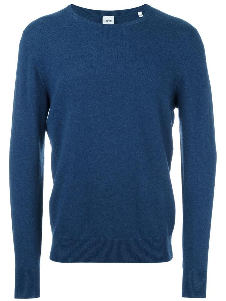 Aspesi Crew Neck Jumper, Men's, Size: 56, Blue, Cashmere