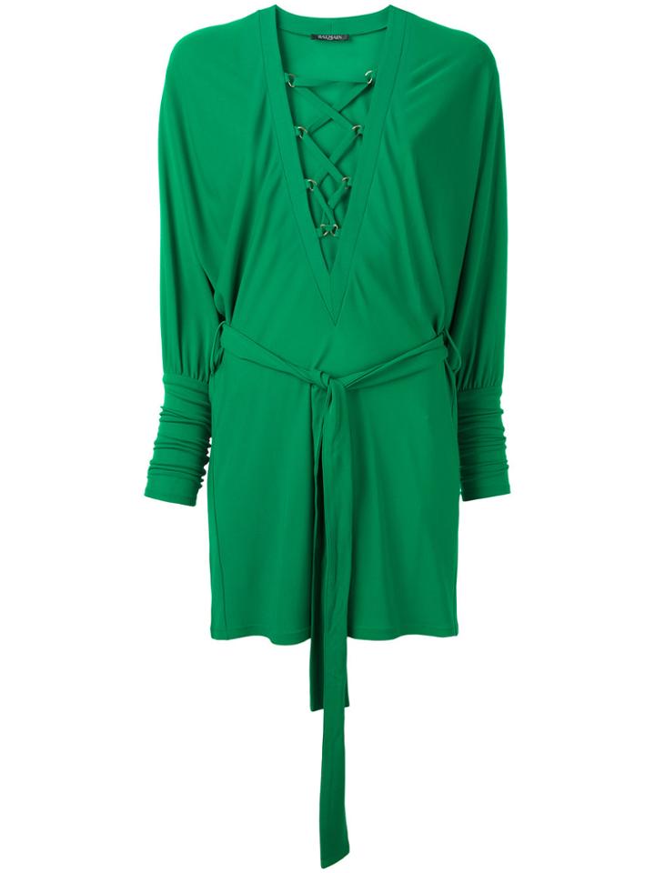 Balmain Crossed Lace Dress - Green