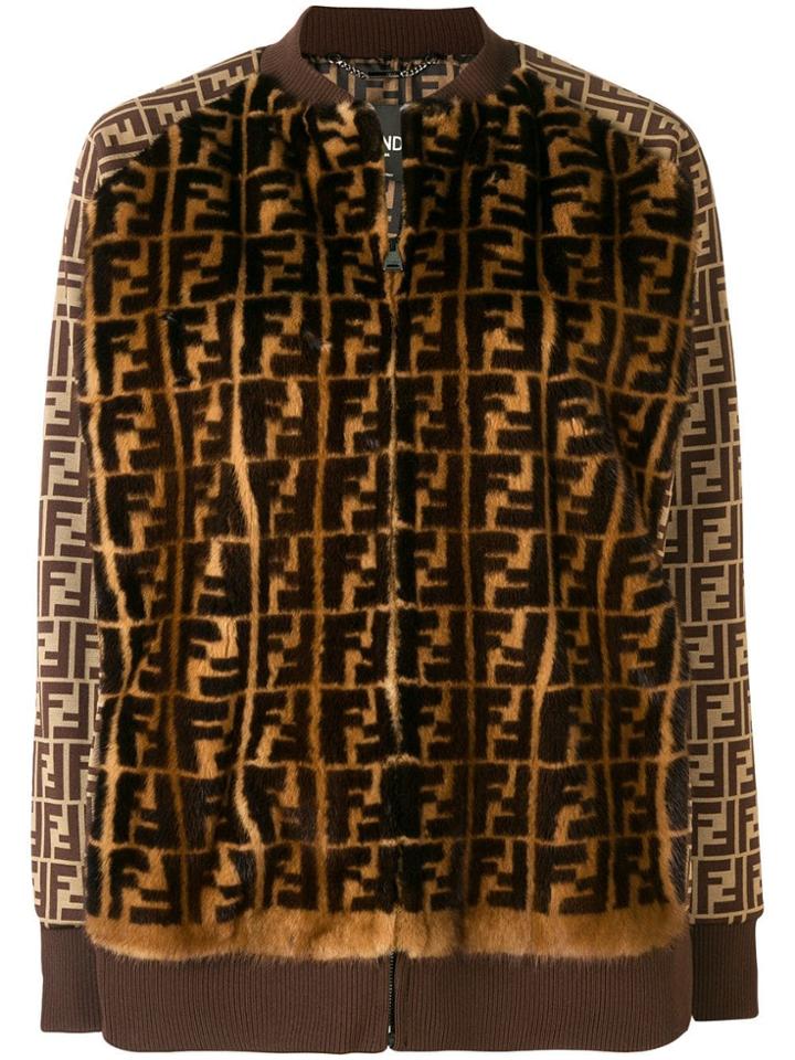Fendi Fur Logo Bomber Jacket - Brown