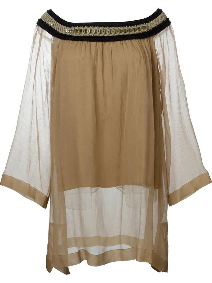 Alberta Ferretti Long Loose Fit Boat Neck Weave Detail Blouse