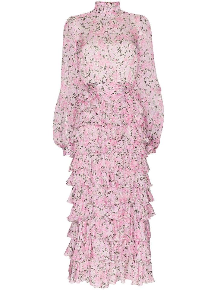 Giambattista Valli Floral Print Tiered Ruffle Maxi Dress - Pink