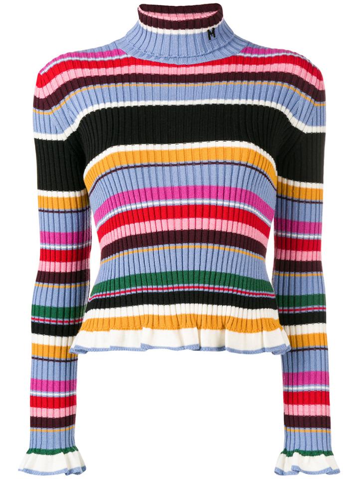 Msgm Striped Frill Trim Jumper - Pink & Purple