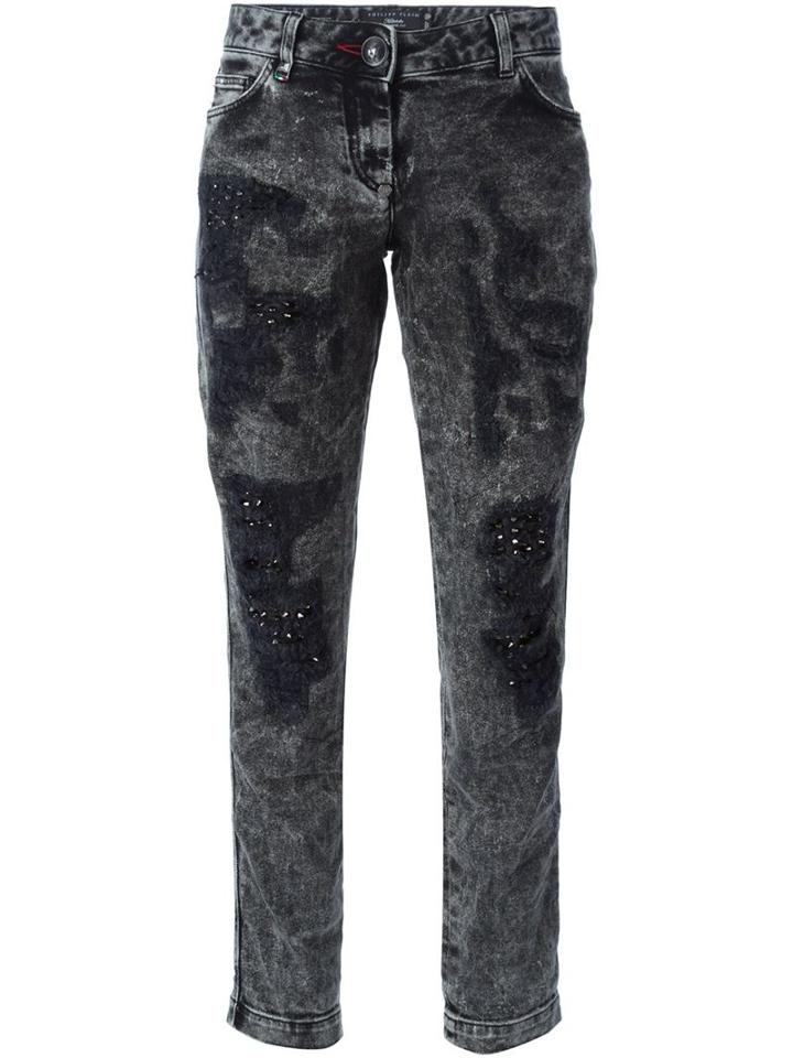 Philipp Plein Studded Skinny Jeans, Women's, Size: 28, Grey, Cotton/spandex/elastane/polyester