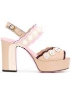 Fendi Scalloped Open Toe Sandals - Nude & Neutrals